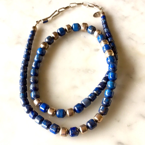 Native American Navajo Denim Lapis & Sterling Bead Necklace Vintage by Platero - Picture 13 of 16